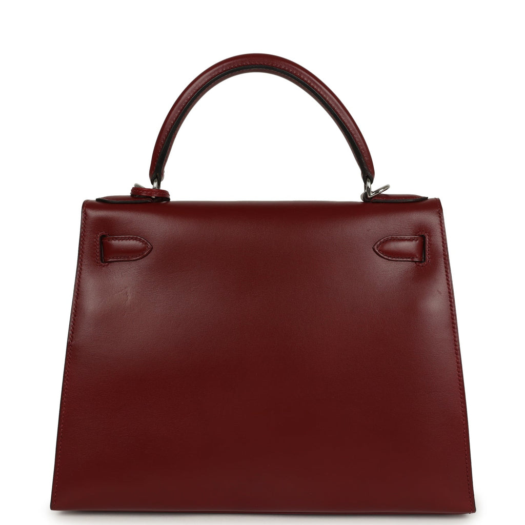 Vintage Hermes Kelly Sellier 28 Rouge H Box Palladium Hardware