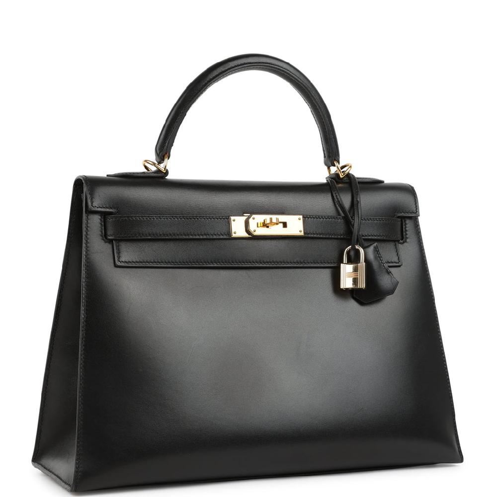 Vintage Hermes Kelly Sellier 32 Black Box Gold Hardware