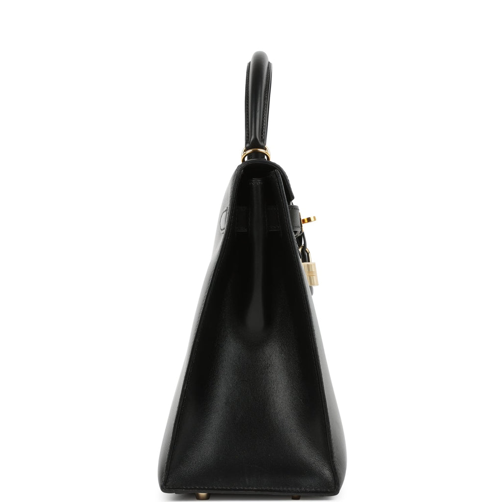 Vintage Hermes Kelly Sellier 32 Black Box Gold Hardware