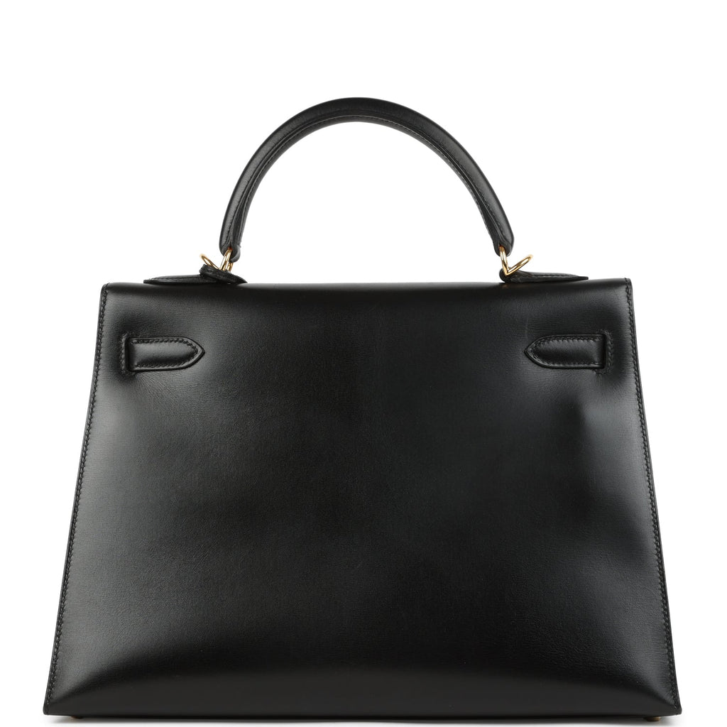Vintage Hermes Kelly Sellier 32 Black Box Gold Hardware