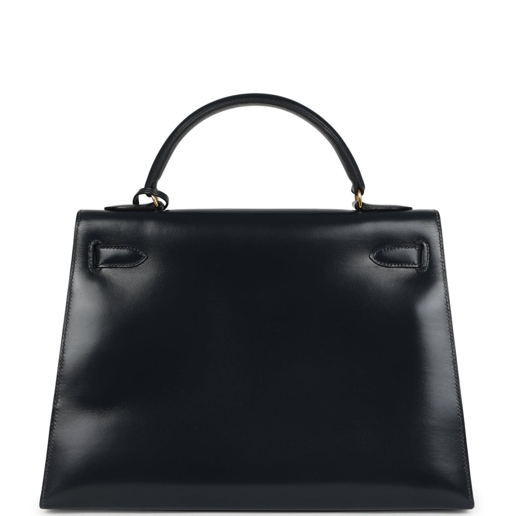 Vintage Hermes Kelly Sellier 32 Bleu Indigo Box Gold Hardware