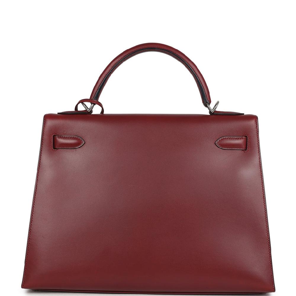 Vintage Hermes Kelly Sellier 32 Rouge H Box Palladium Hardware