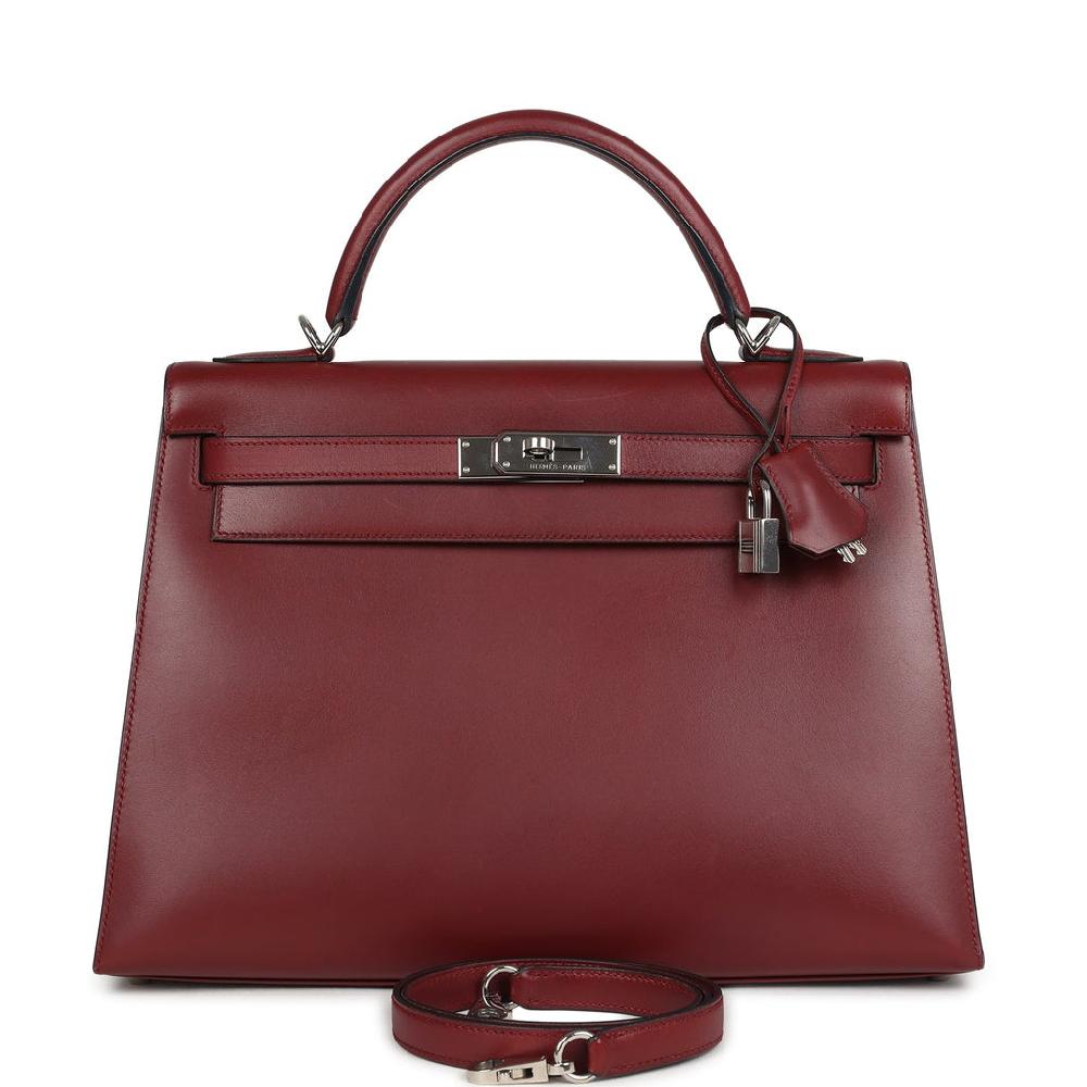 Vintage Hermes Kelly Sellier 32 Rouge H Box Palladium Hardware