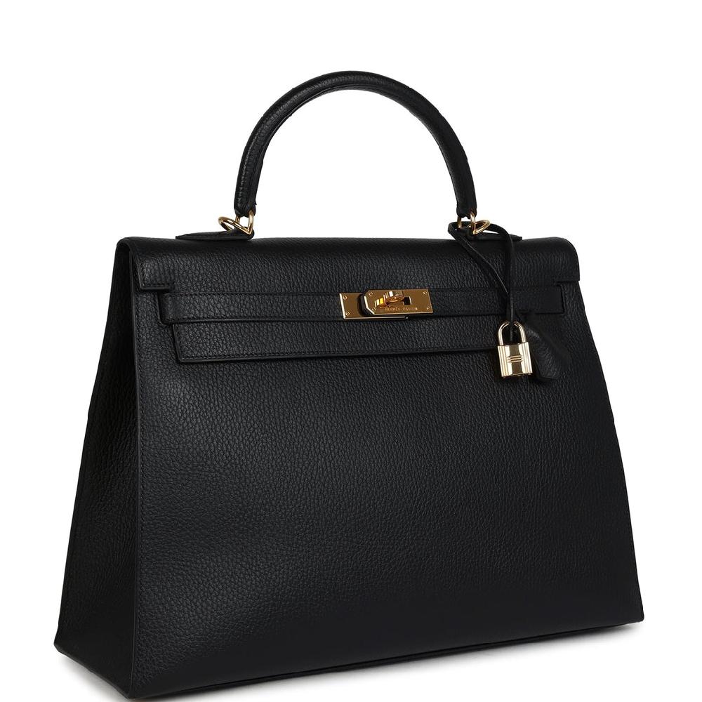 Vintage Hermes Kelly Sellier 35 Black Ardennes Gold Hardware