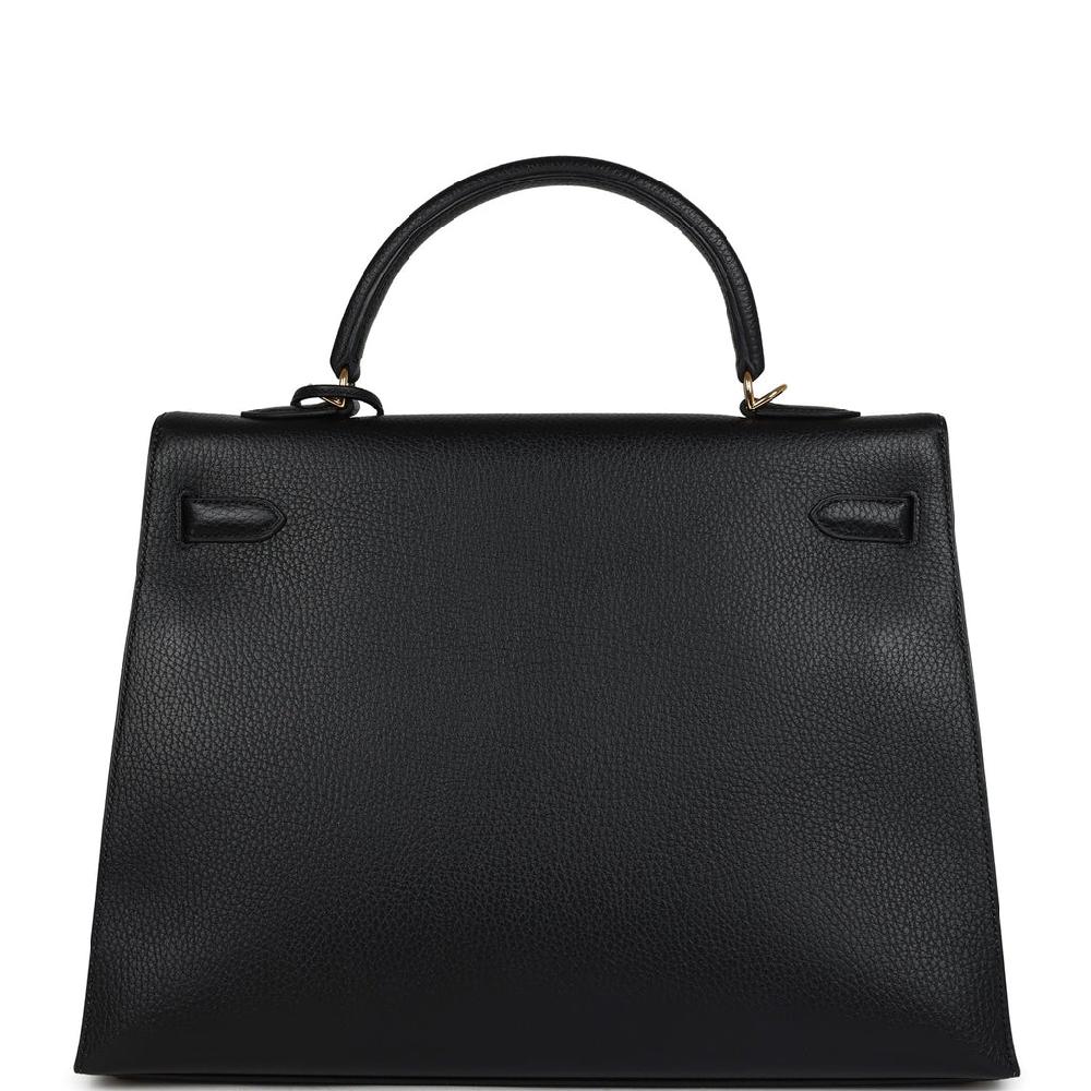 Vintage Hermes Kelly Sellier 35 Black Ardennes Gold Hardware