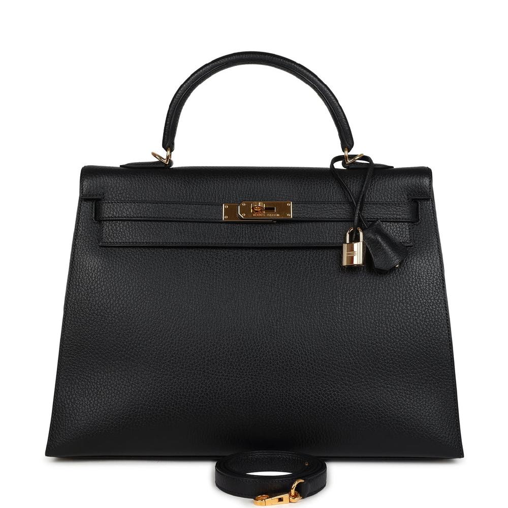 Vintage Hermes Kelly Sellier 35 Black Ardennes Gold Hardware