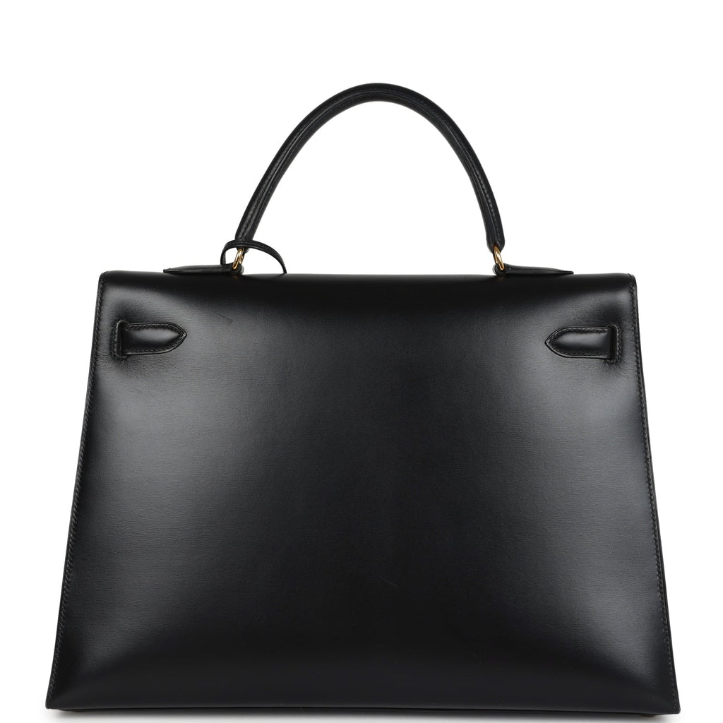 Vintage Hermes Kelly Sellier 35 Black Box Gold Hardware