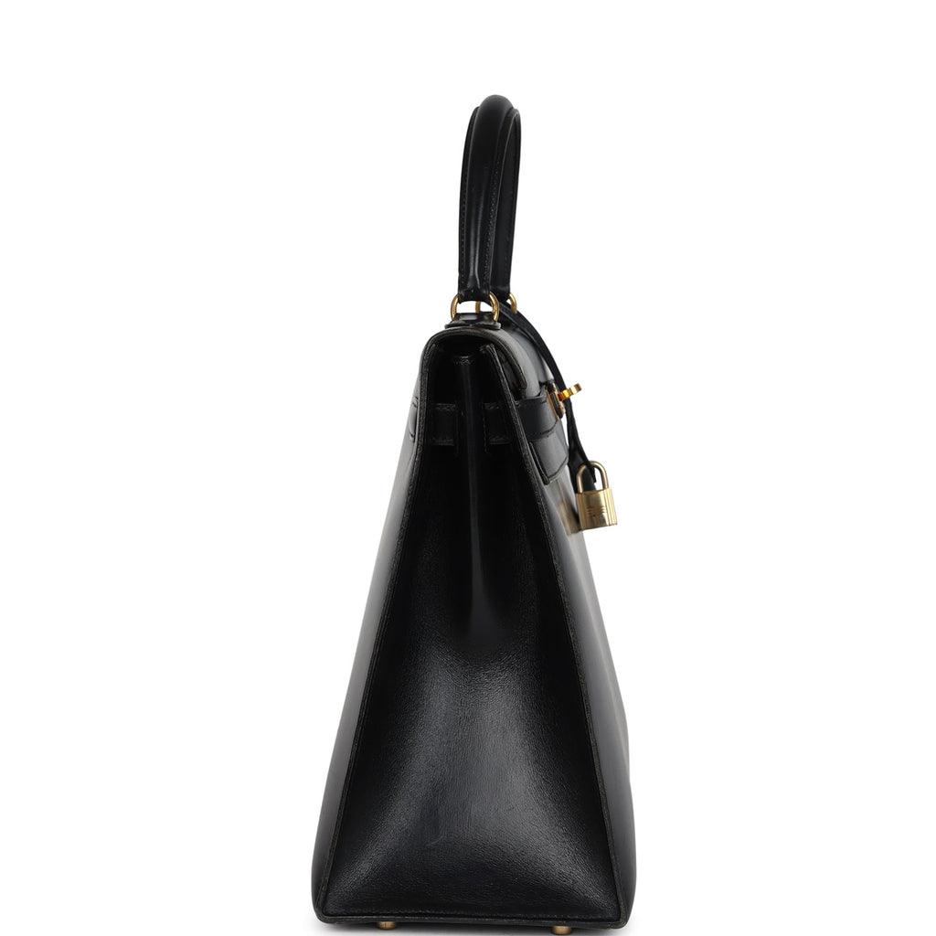 Vintage Hermes Kelly Sellier 35 Black Box Gold Hardware