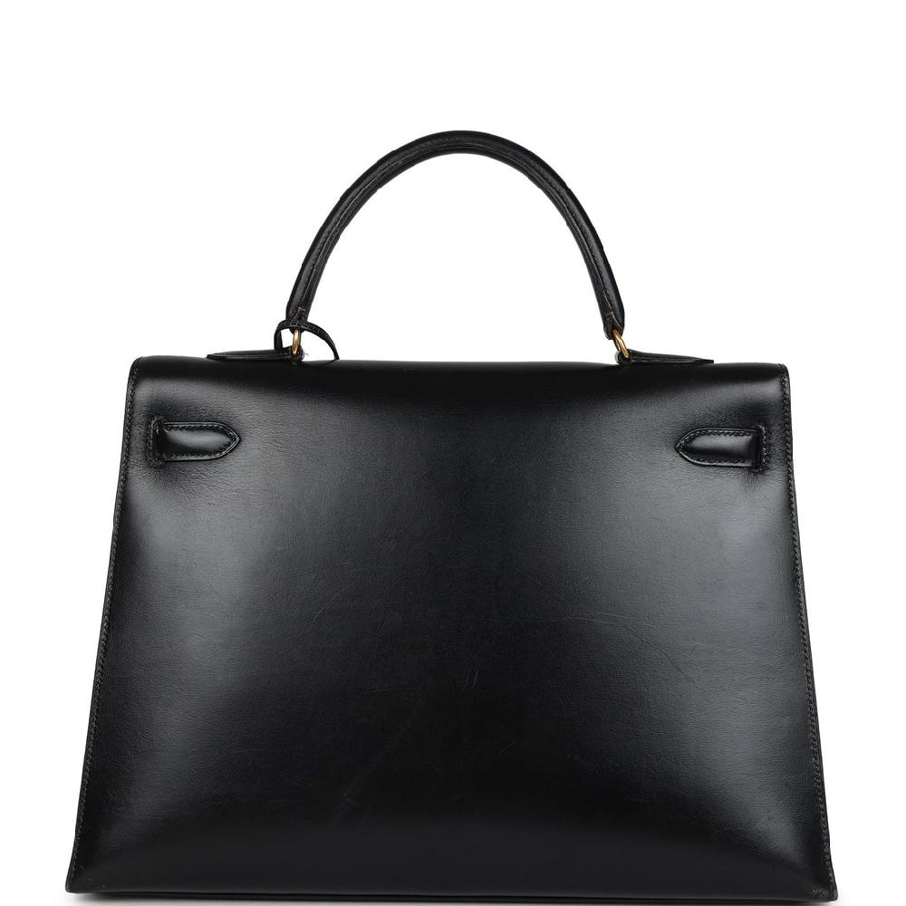 Vintage Hermes Kelly Sellier 35 Black Box Gold Hardware