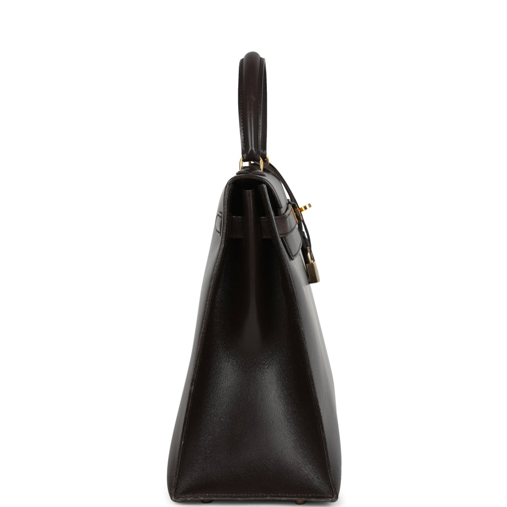 Vintage Hermes Kelly Sellier 35 Marron Fonce Box Gold Hardware