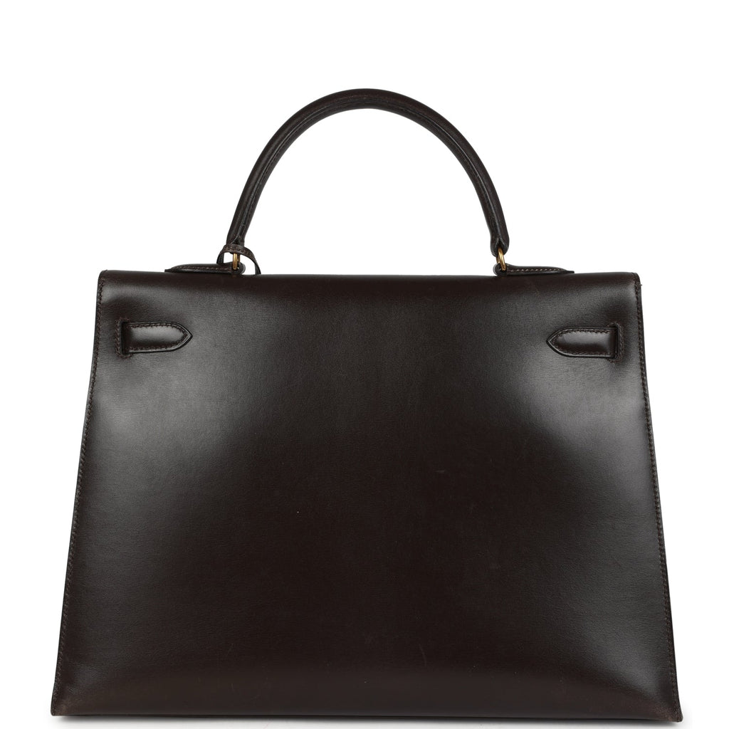 Vintage Hermes Kelly Sellier 35 Marron Fonce Box Gold Hardware