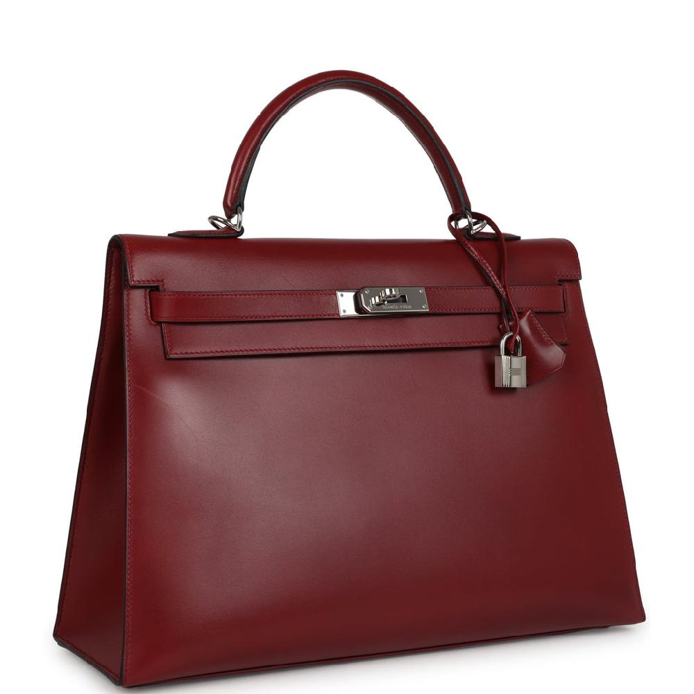 Vintage Hermes Kelly Sellier 35 Rouge H Box Palladium Hardware