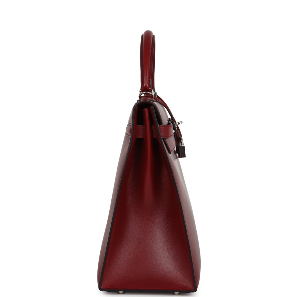 Vintage Hermes Kelly Sellier 35 Rouge H Box Palladium Hardware