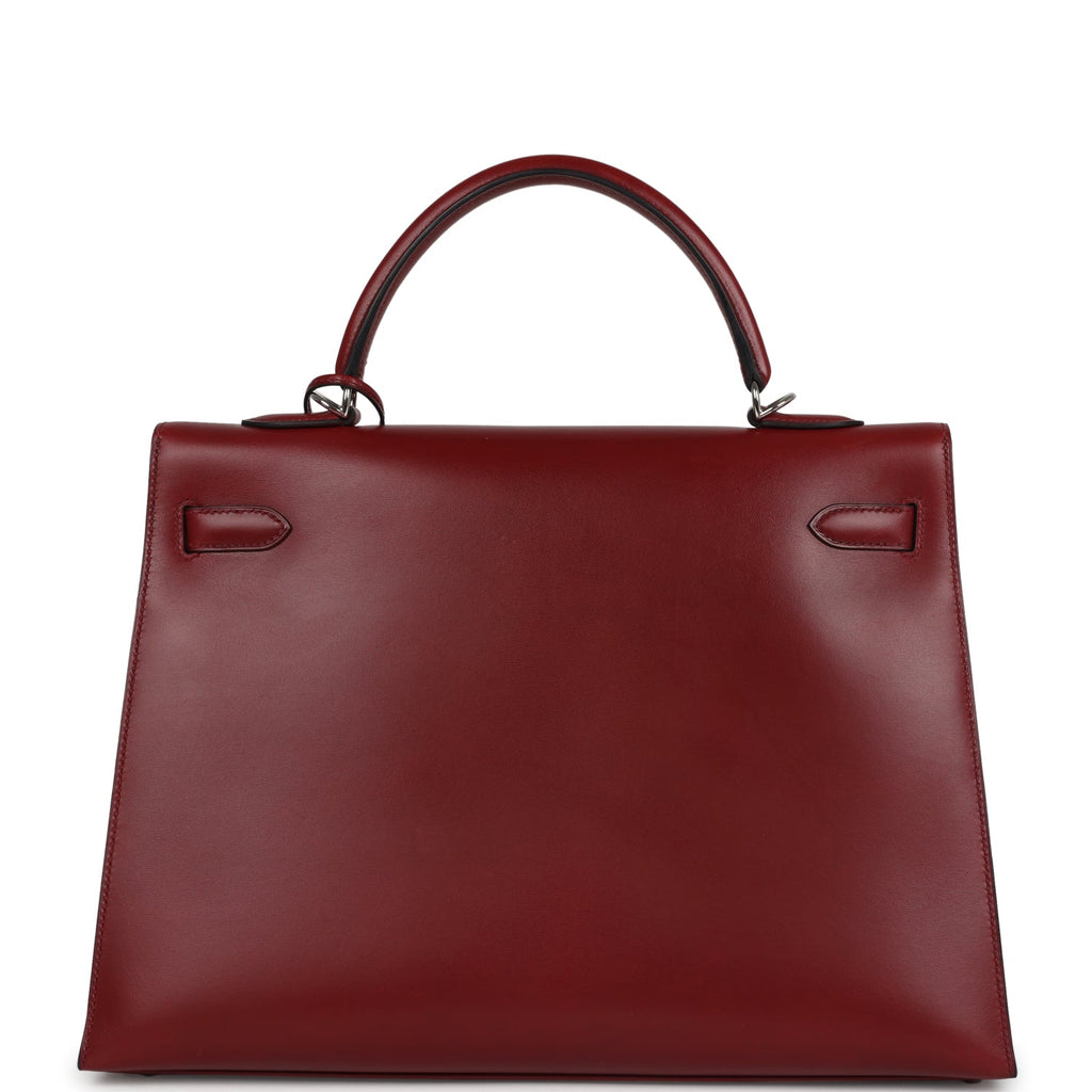 Vintage Hermes Kelly Sellier 35 Rouge H Box Palladium Hardware