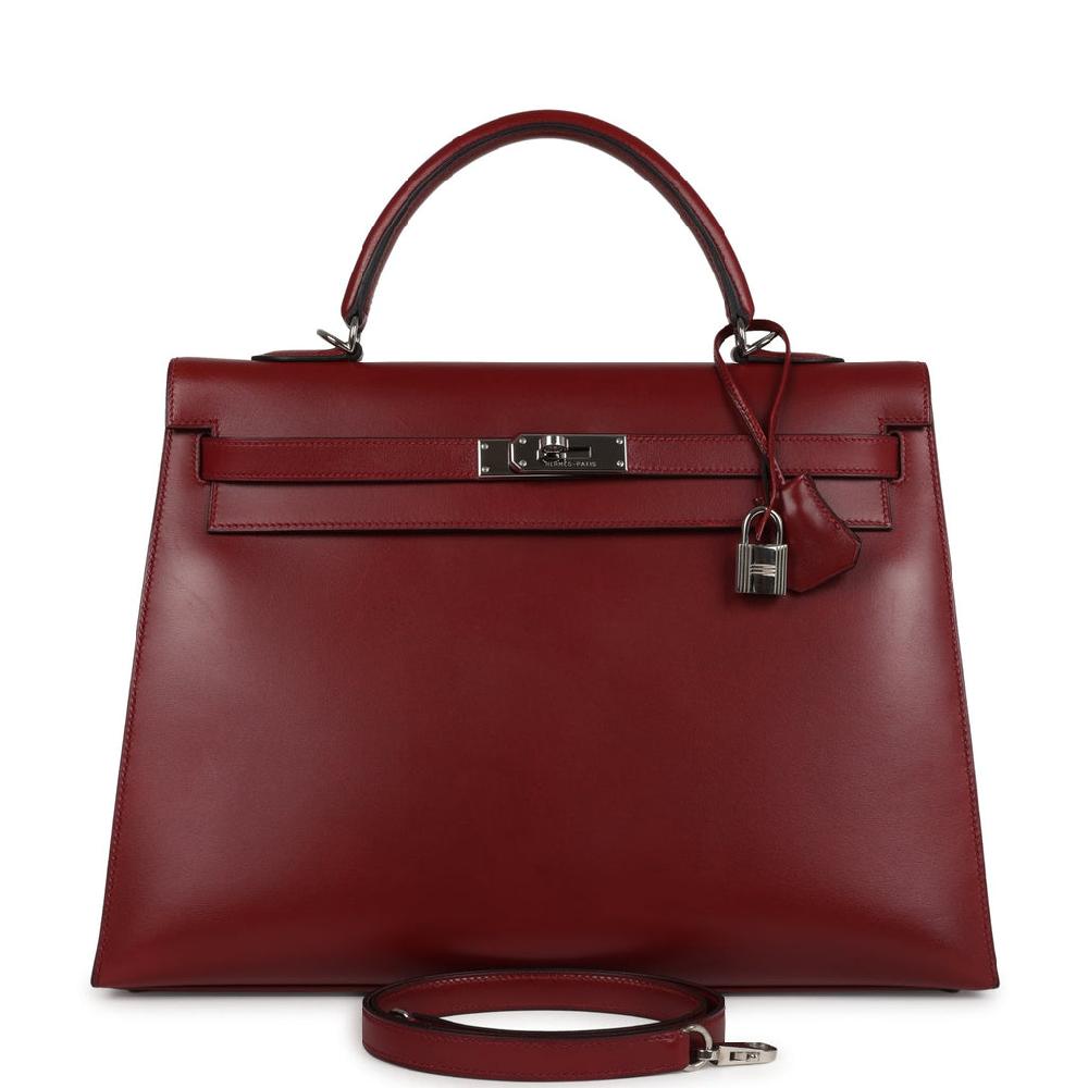 Vintage Hermes Kelly Sellier 35 Rouge H Box Palladium Hardware