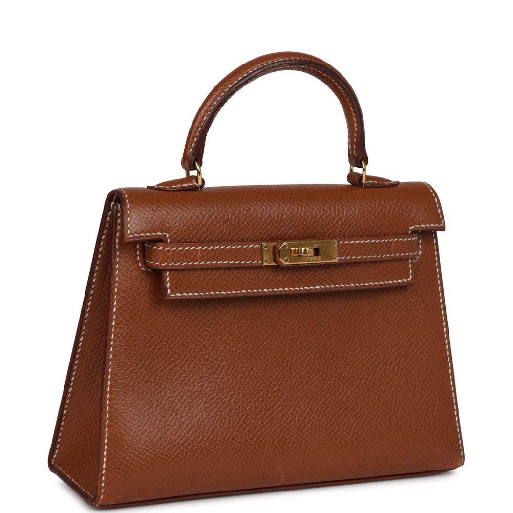 Vintage Hermes Micro Kelly Sellier 15 Gold Courchevel Gold Hardware