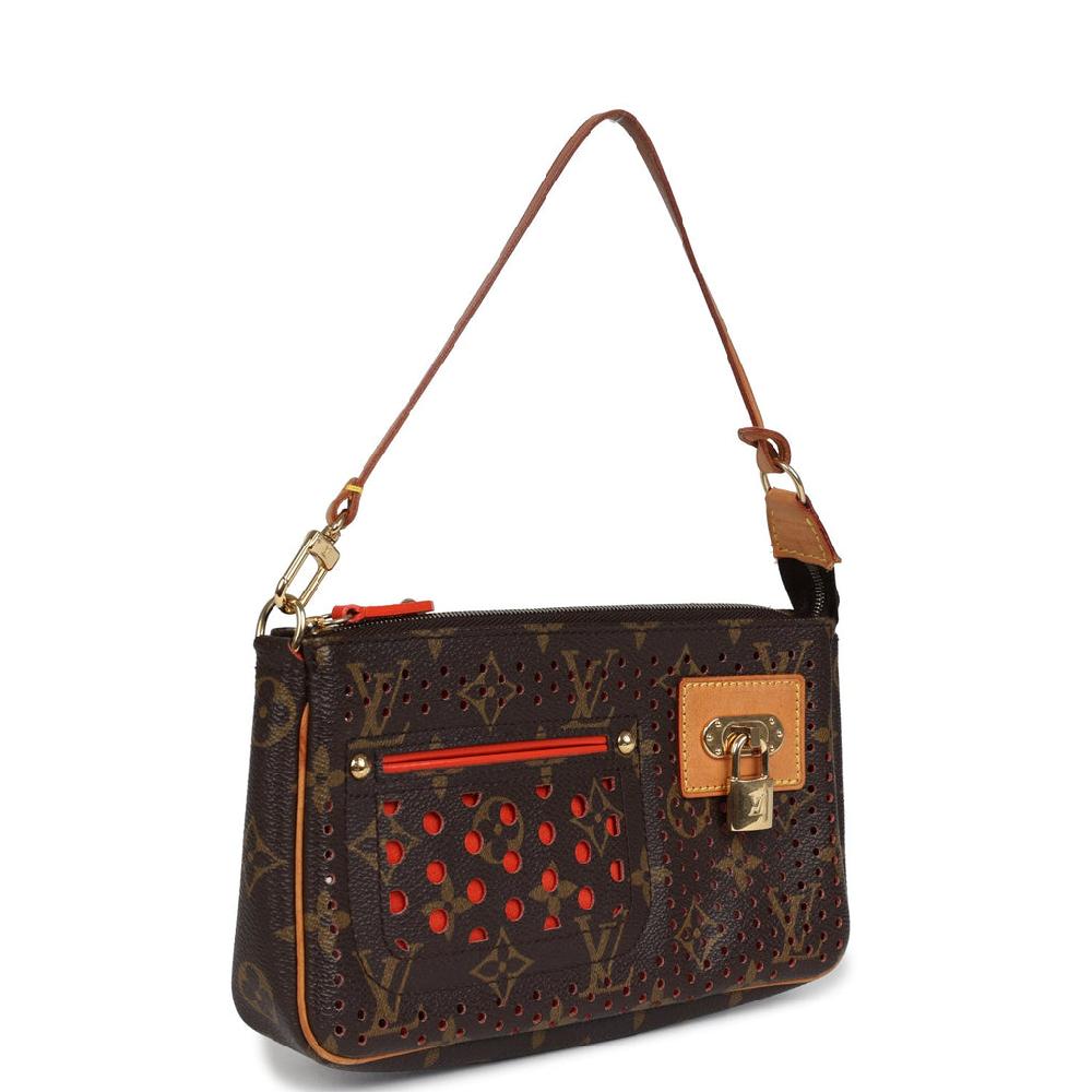 Vintage Louis Vuitton Perforated Pochette Accessories Orange Monogram Gold Hardware