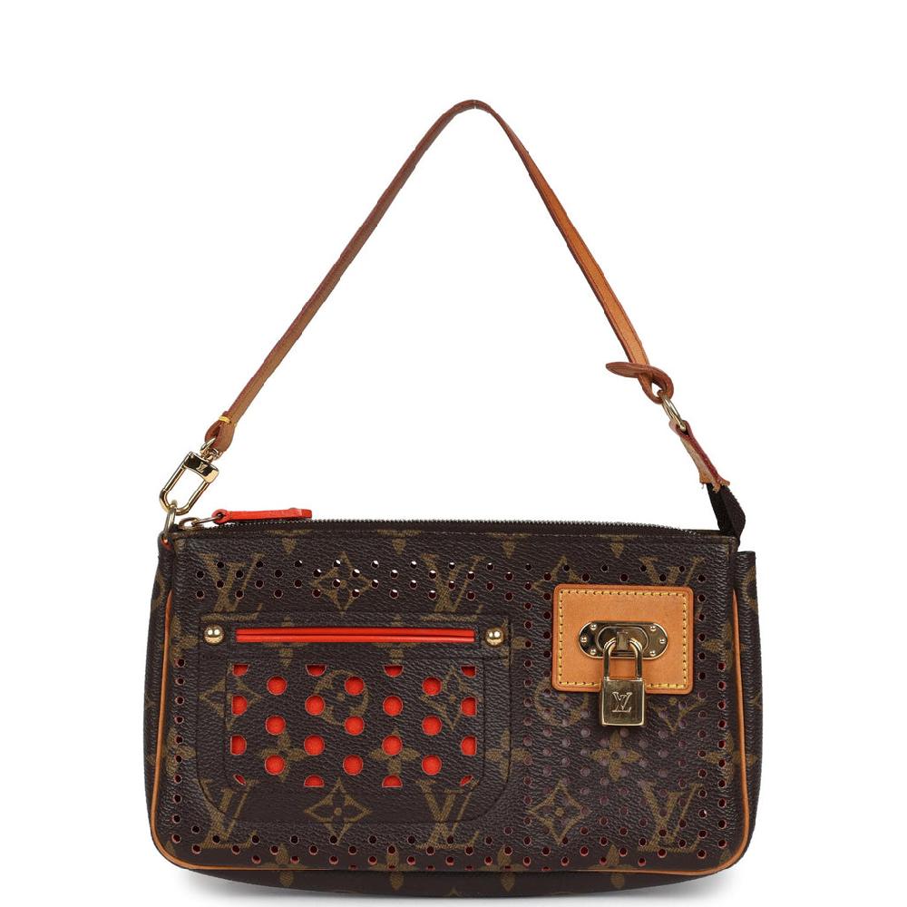 Vintage Louis Vuitton Perforated Pochette Accessories Orange Monogram Gold Hardware