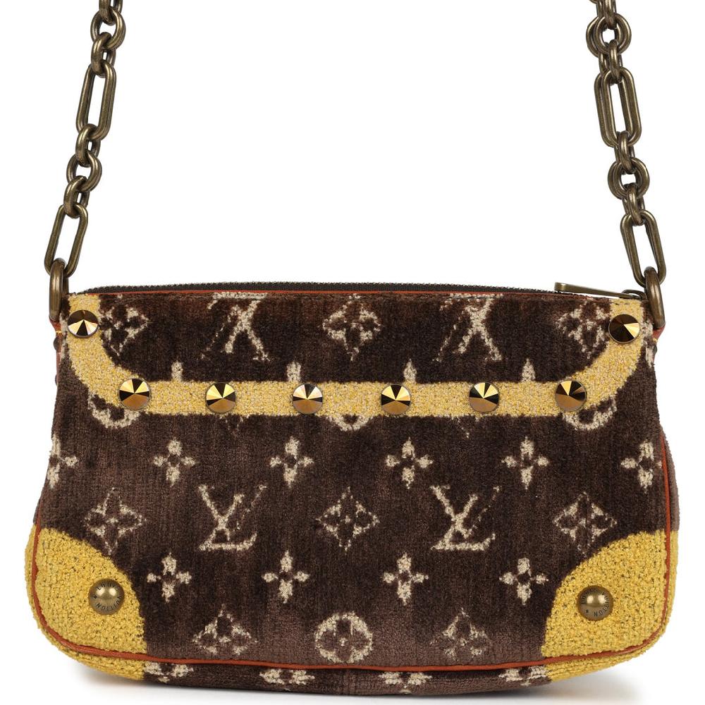 Vintage Louis Vuitton Trompe L'Oeil Pochette Brown And Yellow Velvet Brass Hardware