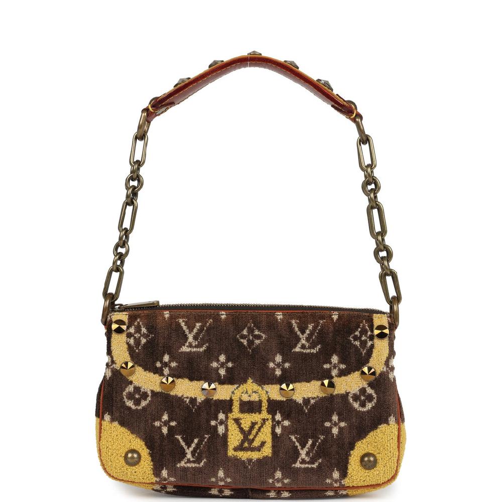 Vintage Louis Vuitton Trompe L'Oeil Pochette Brown and Yellow Velvet Brass Hardware