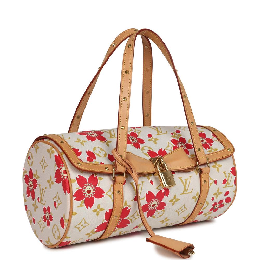 Vintage Louis Vuitton X Takashi Murakami Cream And Red Cherry Blossom Papillon Gold Hardware