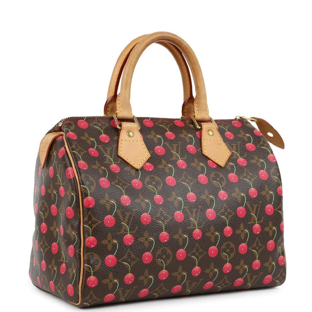 Vintage Louis Vuitton X Takashi Murkami Cheries Speedy 25 Brown And Red Monogram Cherry Gold Hardware