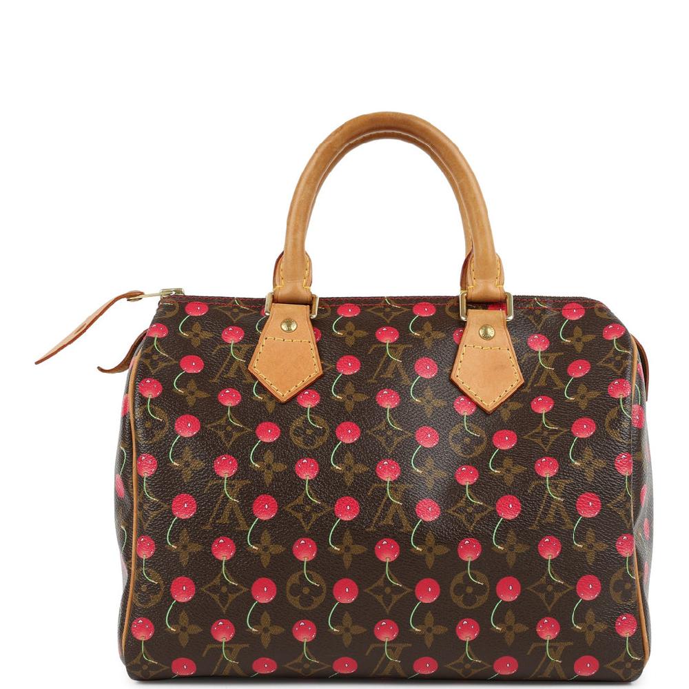 Vintage Louis Vuitton X Takashi Murkami Cheries Speedy 25 Brown And Red Monogram Cherry Gold Hardware