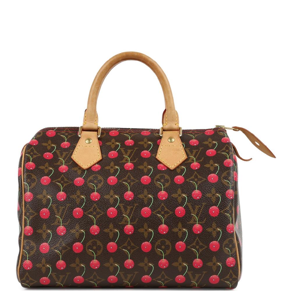 Vintage Louis Vuitton x Takashi Murkami Cheries Speedy 25 Brown and Red Monogram Cherry Gold Hardware