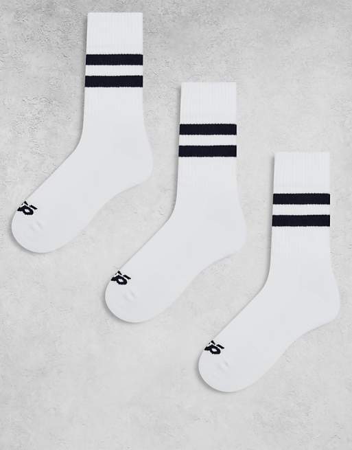4505 3 pack 2 stripe crew sock with quick dry in white with deep navy stripe