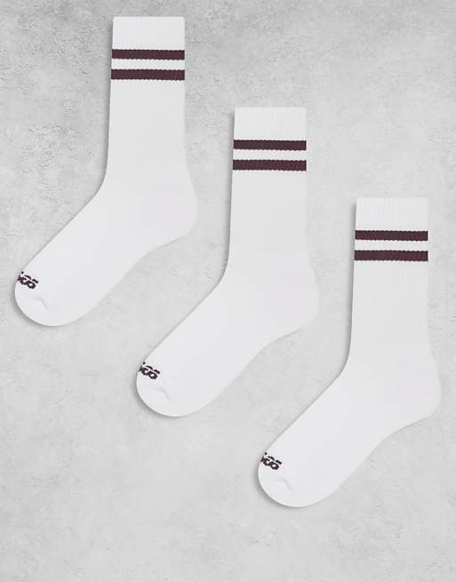 4505 3 pack 2 stripe quick dry crew socks in white and chocolate