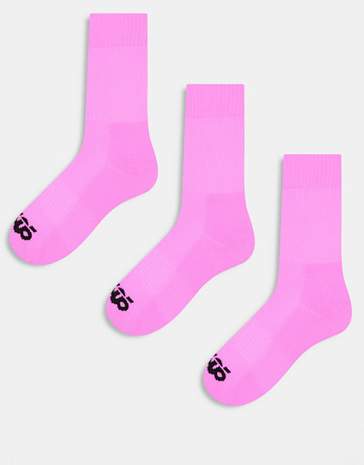 4505 3 pack running socks with elasticated arch support and anti bacterial finish in neon pink