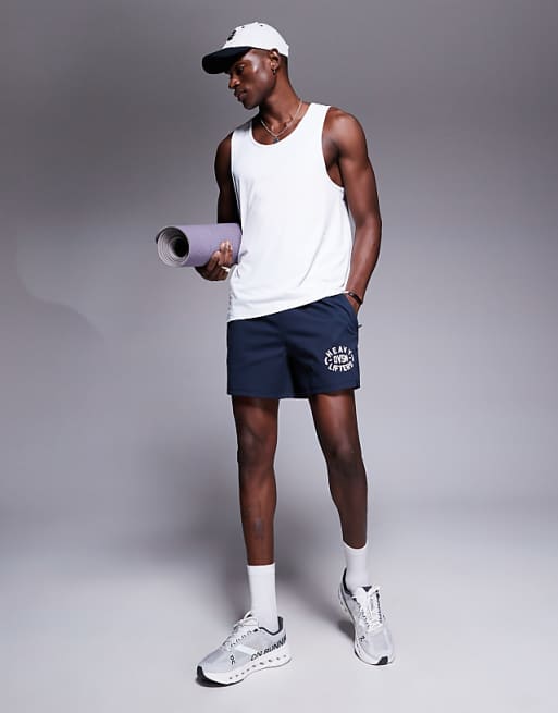 4505 5 Inch Quick Dry Wide Leg Mesh Training Shorts With Graphic In Midnight Navy