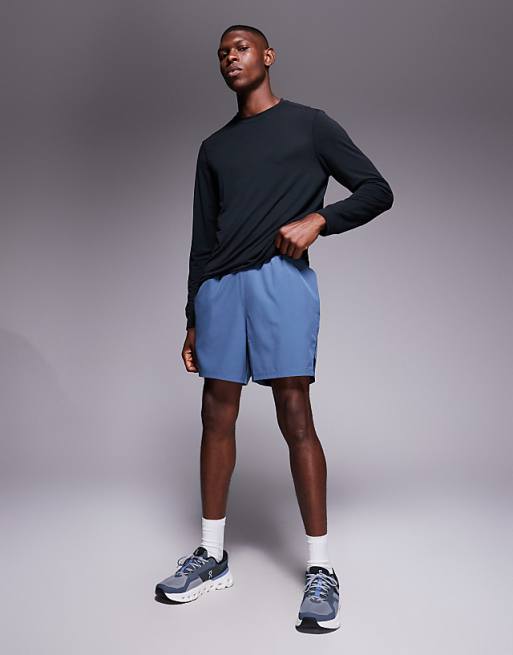 4505 5"" Running Short With Elastic Waist And Zip Phone Pocket In Chalk Blue