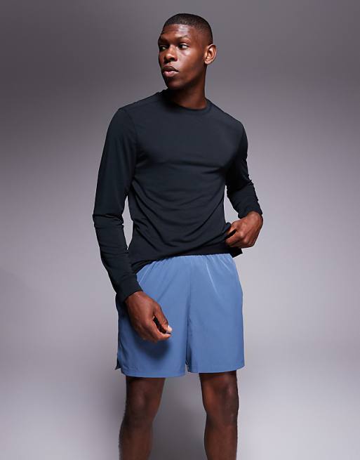 4505 5"" running short with elastic waist and zip phone pocket in chalk blue