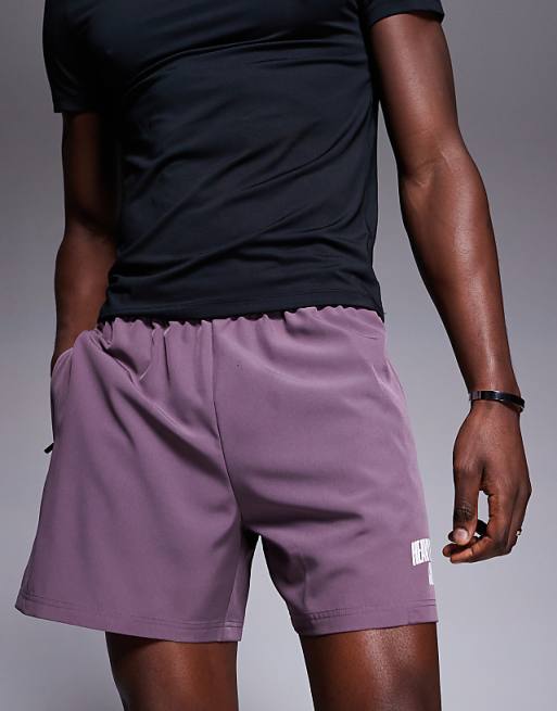 4505 7 Inch Wide Leg Quick Dry Graphic Training Shorts With Towel Loop And Zip Pockets In Grape