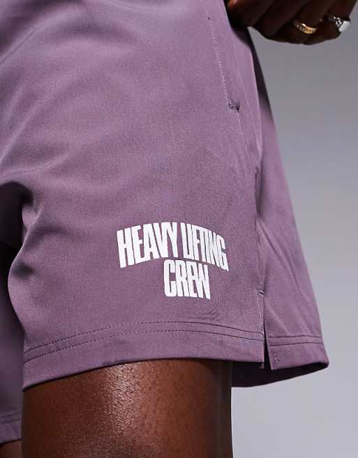 4505 7 Inch Wide Leg Quick Dry Graphic Training Shorts With Towel Loop And Zip Pockets In Grape