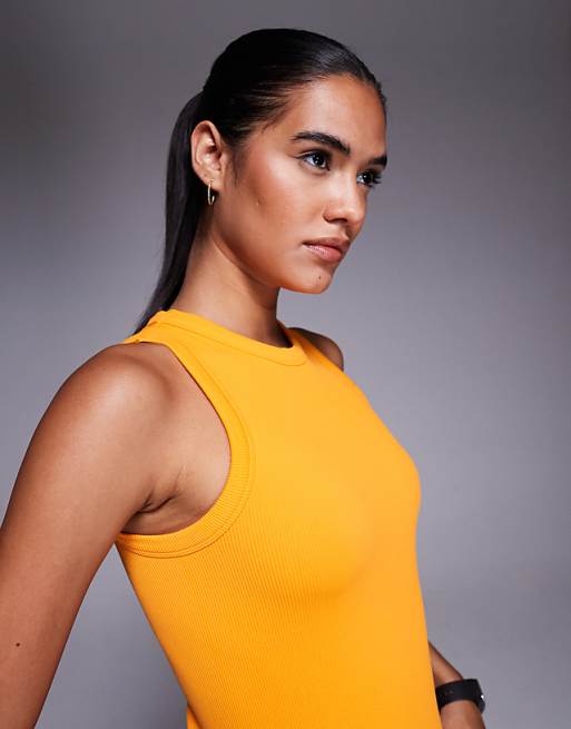 4505 90s Slim Fit Seamless Rib Cropped Vest In Tangerine