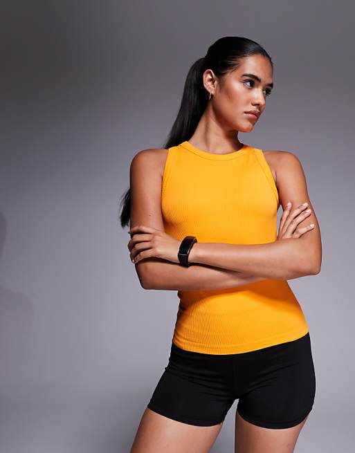 4505 90s slim fit seamless rib cropped vest in tangerine