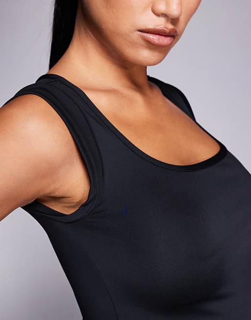 4505 Active Square Neck Cap Sleeve Top In Black