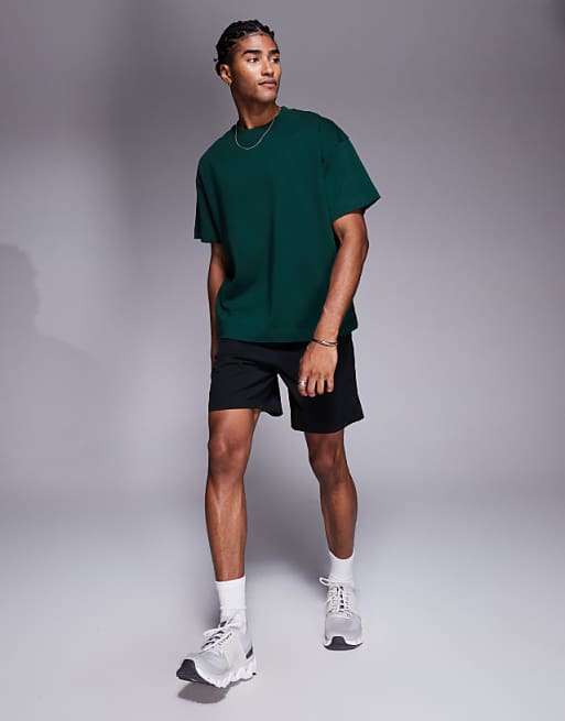 4505 Boxy Cropped Heavyweight Cotton Training T-shirt With Quick Dry Finish In Pine Green