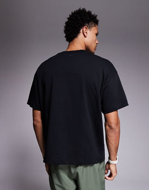4505 Boxy Cropped Heavyweight Cotton Training T-shirt With Quick Dry Finish In Black