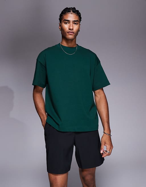 4505 boxy cropped heavyweight cotton training t-shirt with quick dry finish in pine green