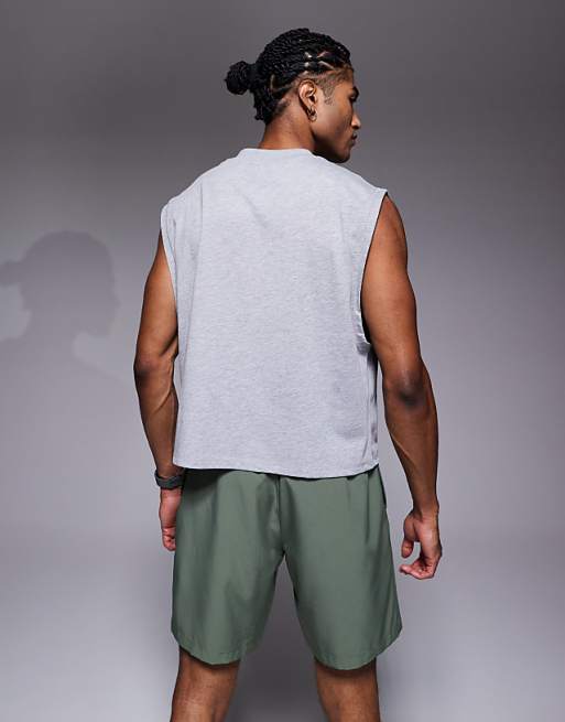 4505 Cotton Cropped Lifting Tank With Quick Dry Finish In Grey Marl