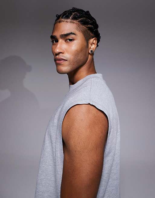 4505 Cotton Cropped Lifting Tank With Quick Dry Finish In Grey Marl