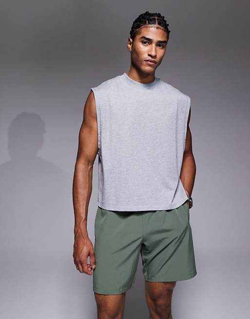 4505 cotton cropped lifting tank with quick dry finish in grey marl