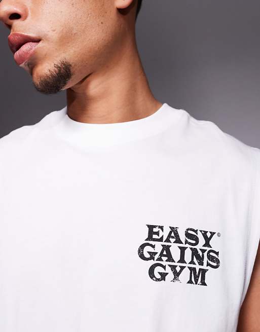 4505 Cotton Oversized Pump Training Tank With Chest Graphic And Quick Dry Finish In White