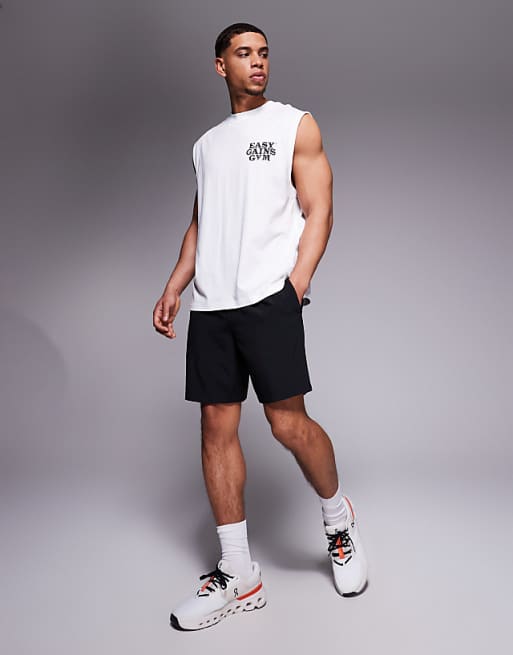 4505 Cotton Oversized Pump Training Tank With Chest Graphic And Quick Dry Finish In White