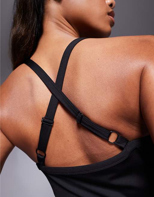 4505 Cross Back Scoop Neck Running Vest With Inner Bra And Adjustable Straps In Black