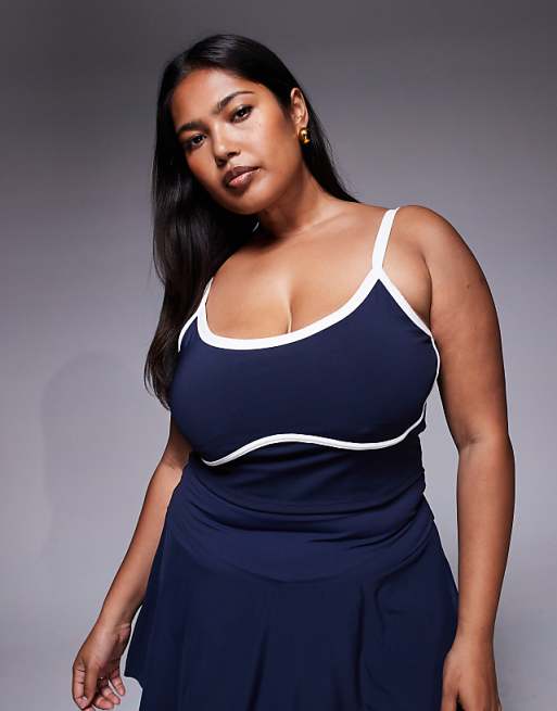 4505 Curve active vest with inner bra and piping in navy