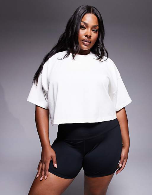 4505 Curve Icon heavyweight cotton cropped t-shirt with quick dry finish in vintage white